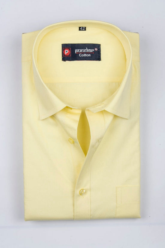 Punekar Cotton Light Yellow Color 100% Mercerised Cotton Diagonally Woven Formal Shirt for Men's. - Punekar Cotton