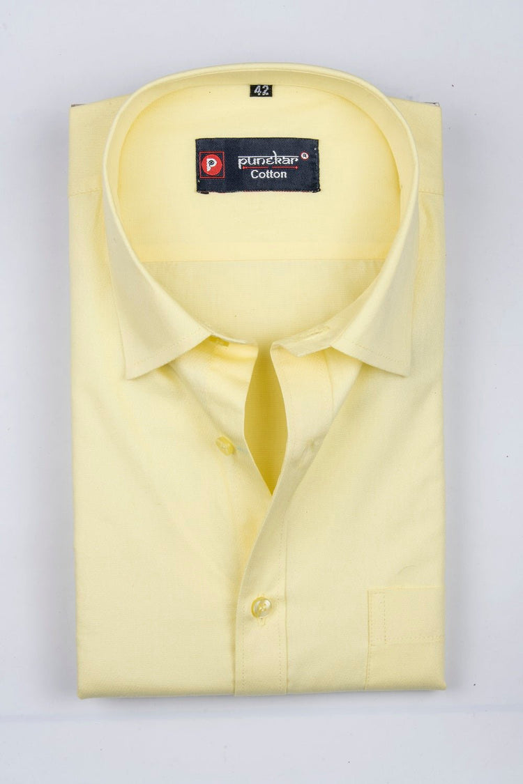 Punekar Cotton Light Yellow Color 100% Mercerised Cotton Diagonally Woven Formal Shirt for Men's. - Punekar Cotton