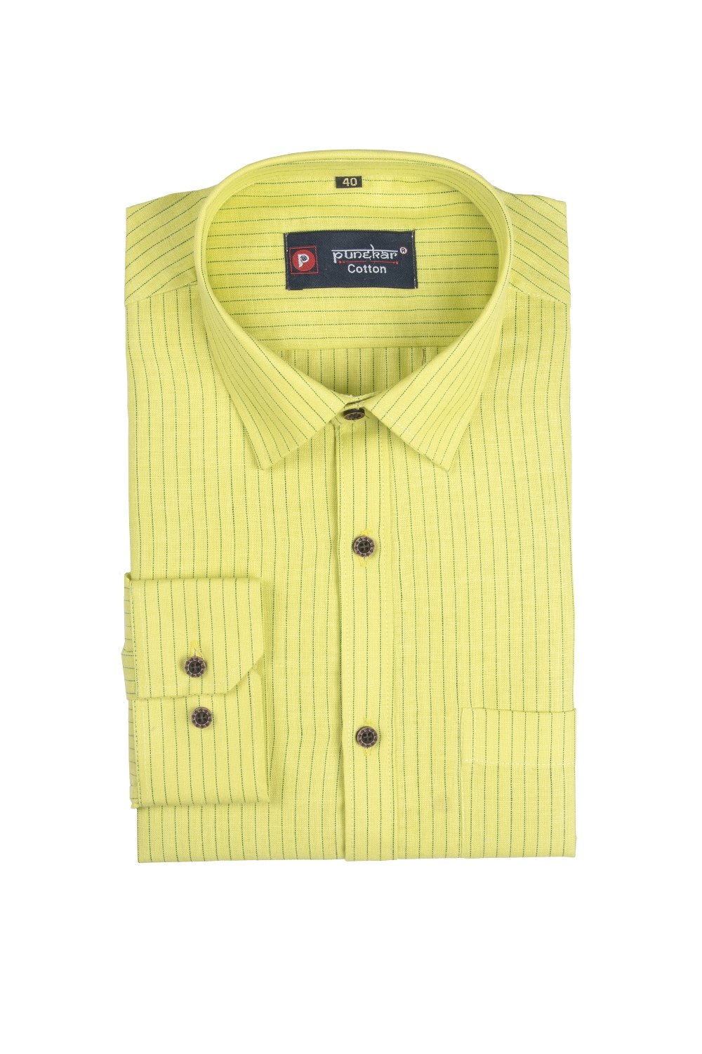 Punekar Cotton Light Yellow Color Linning Criss Cross Woven Cotton Shirt for Men&