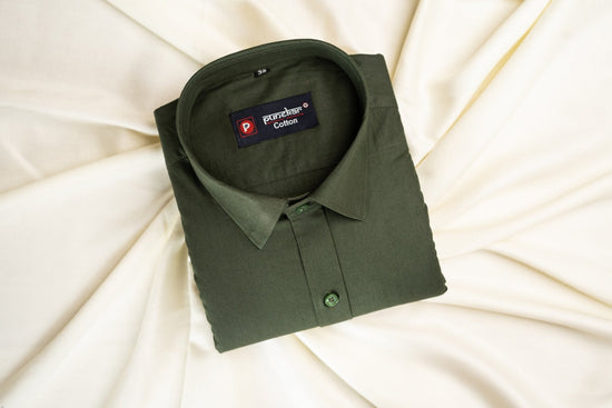 Punekar Cotton Mehandi Color 100% Mercerised Cotton Diagonally Woven Formal Shirt for Men's. - Punekar Cotton