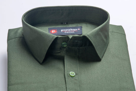 Punekar Cotton Mehandi Color 100% Mercerised Cotton Diagonally Woven Formal Shirt for Men's. - Punekar Cotton