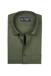 Punekar Cotton Mehandi Color Silky Linen Cotton Shirt for Men's. - Punekar Cotton