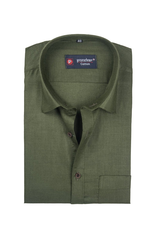 Punekar Cotton Mehandi Color Silky Linen Cotton Shirt for Men's. - Punekar Cotton