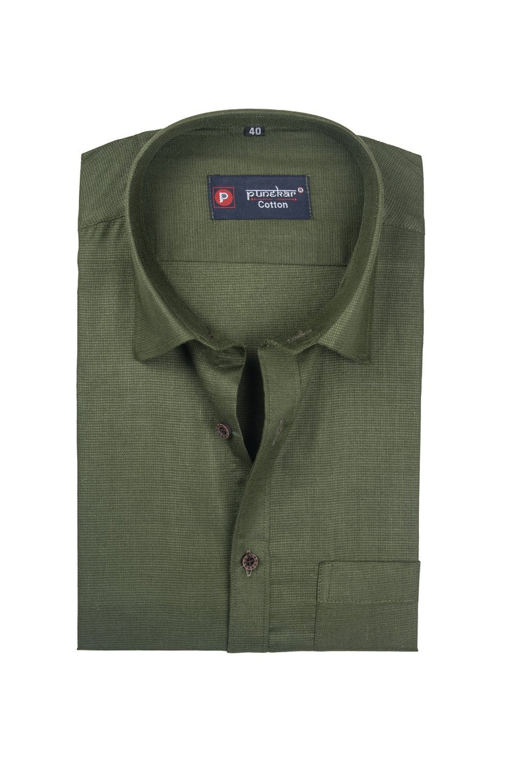 Punekar Cotton Mehandi Color Silky Linen Cotton Shirt for Men's. - Punekar Cotton