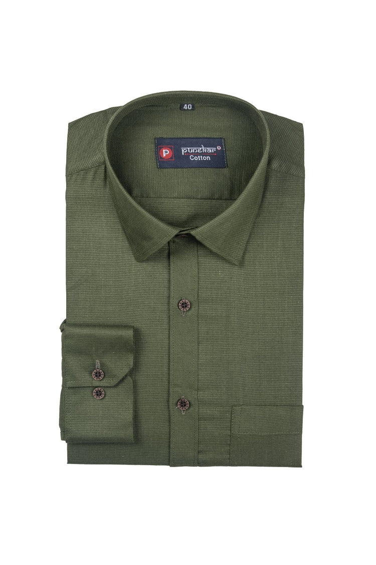 Punekar Cotton Mehandi Color Silky Linen Cotton Shirt for Men's. - Punekar Cotton