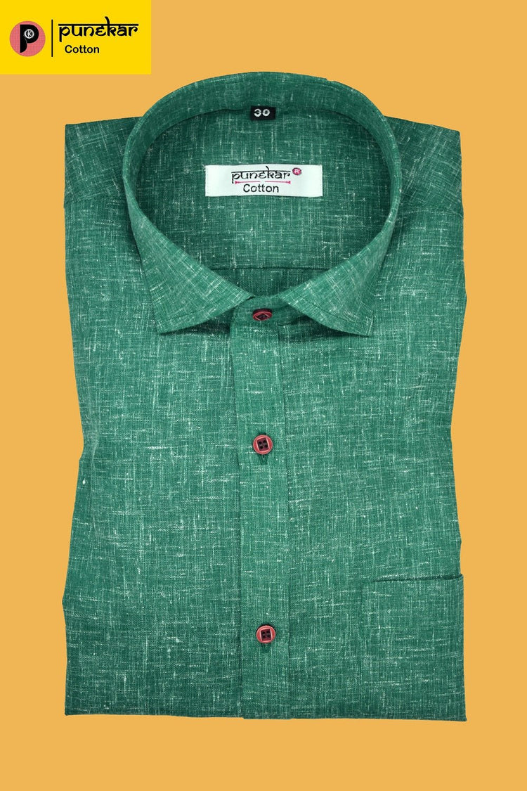 Punekar Cotton Men's Formal Handmade Green Color Shirt for Men's. - Punekar Cotton