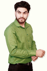 Punekar Cotton Men's Formal Handmade Mehandi Color Shirt for Men's. - Punekar Cotton