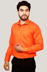 Punekar Cotton Men's Formal Handmade Orange Color Shirt for Men's. - Punekar Cotton