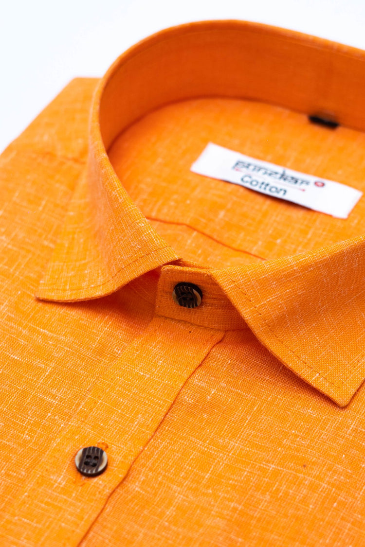 Punekar Cotton Men's Formal Handmade Orange Color Shirt for Men's. - Punekar Cotton