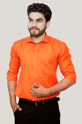 Punekar Cotton Men's Formal Handmade Orange Color Shirt for Men's. - Punekar Cotton
