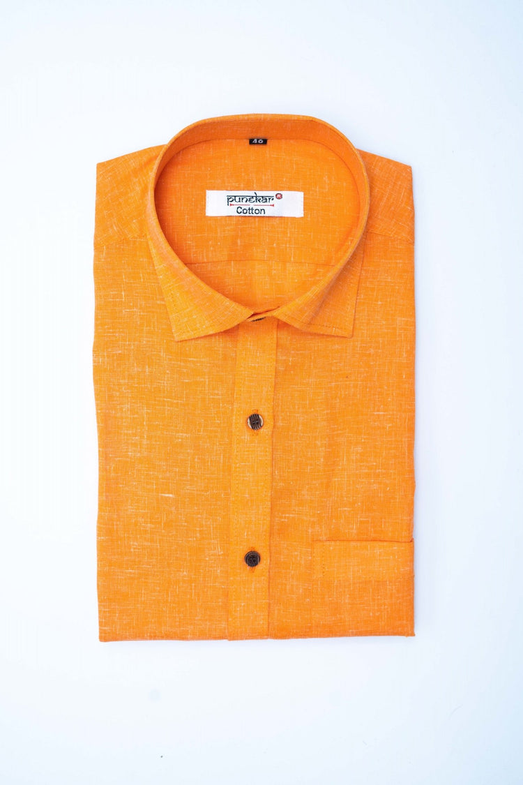 Punekar Cotton Men's Formal Handmade Orange Color Shirt for Men's. - Punekar Cotton