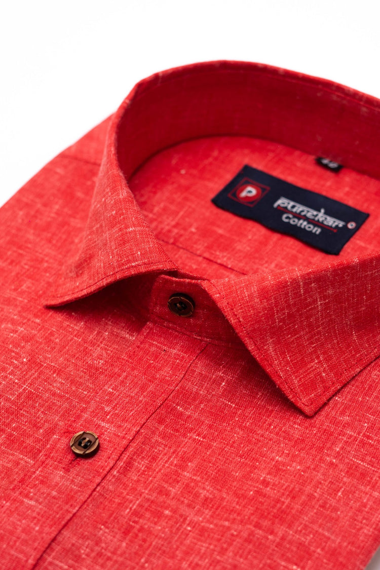Punekar Cotton Men's Formal Handmade Red Color Shirt for Men's. - Punekar Cotton