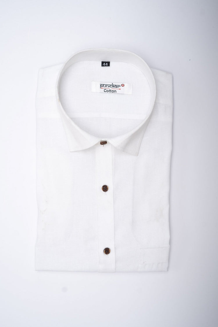 Punekar Cotton Men's Formal Handmade White Color Full & Half Sleeves Shirt for Men's. - Punekar Cotton