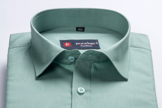 Punekar Cotton Mint Color 100% Mercerised Cotton Diagonally Woven Formal Shirt for Men's. - Punekar Cotton