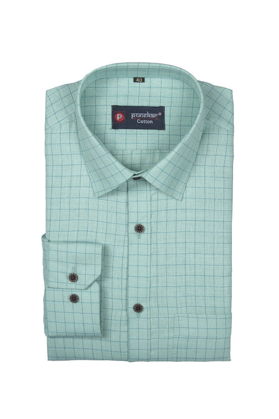 Punekar Cotton Mint Color Check Criss Cross Woven Cotton Shirt for Men's. - Punekar Cotton