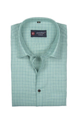 Punekar Cotton Mint Color Check Criss Cross Woven Cotton Shirt for Men's. - Punekar Cotton