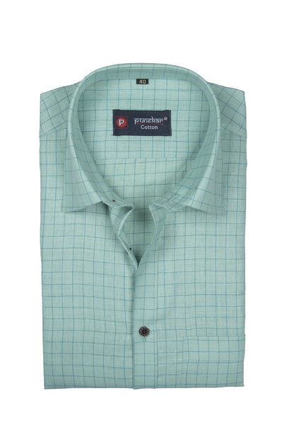 Punekar Cotton Mint Color Check Criss Cross Woven Cotton Shirt for Men&