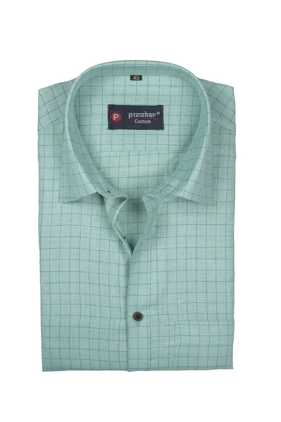 Punekar Cotton Mint Color Check Criss Cross Woven Cotton Shirt for Men's. - Punekar Cotton