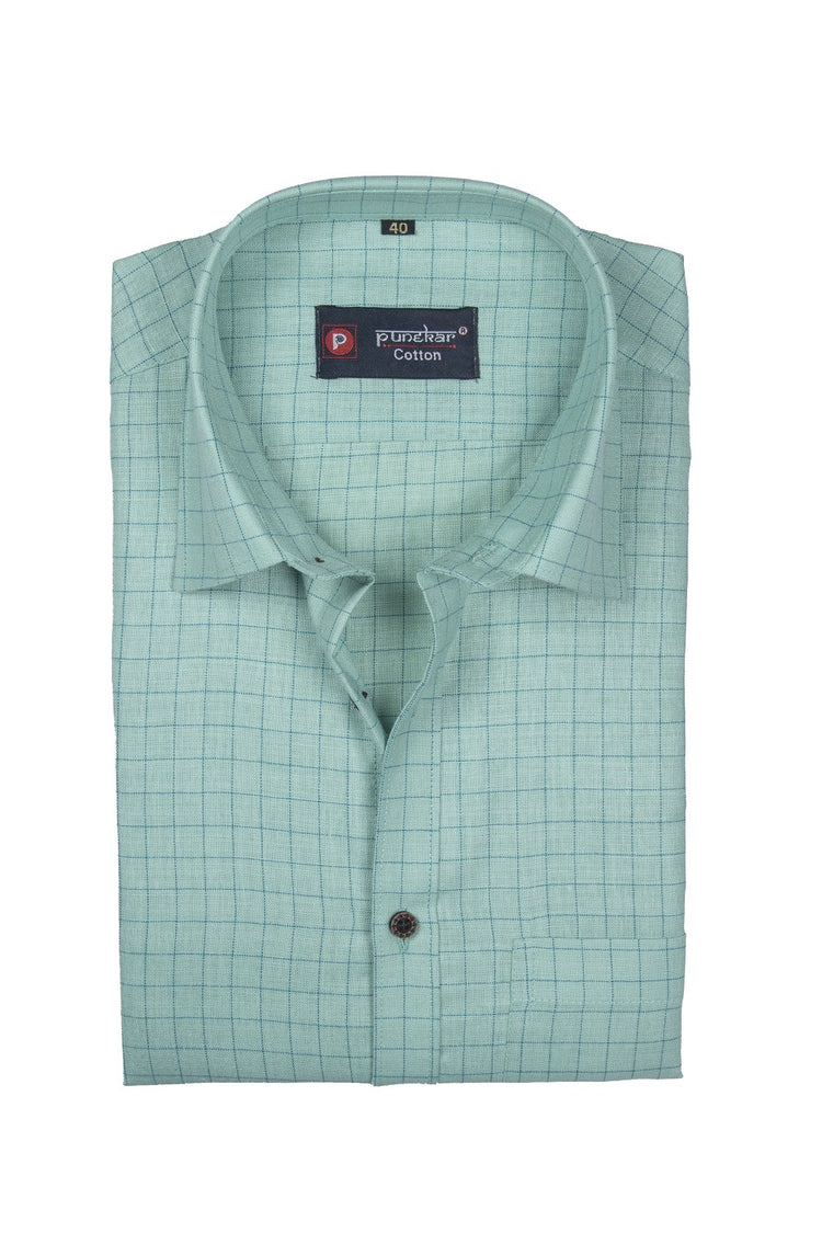 Punekar Cotton Mint Color Check Criss Cross Woven Cotton Shirt for Men's. - Punekar Cotton