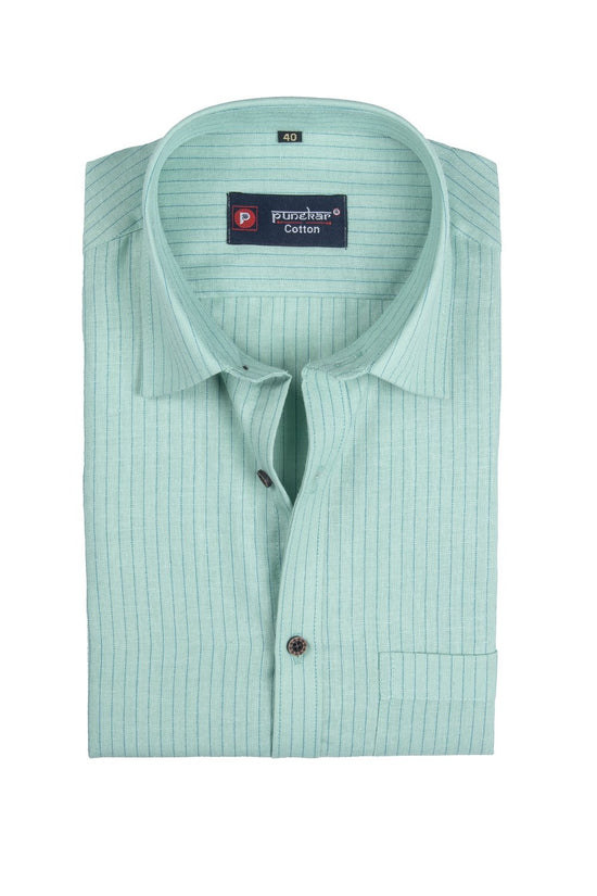 Punekar Cotton Mint Color Linning Criss Cross Woven Cotton Shirt for Men's. - Punekar Cotton