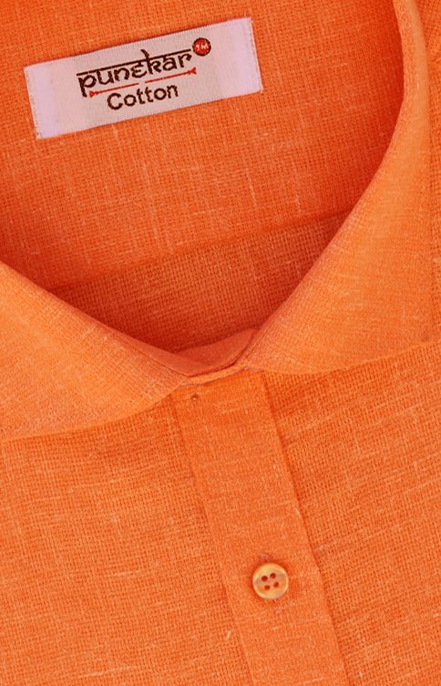 Punekar Cotton Orange Color Cotton Linen Formal Shirt for Men&