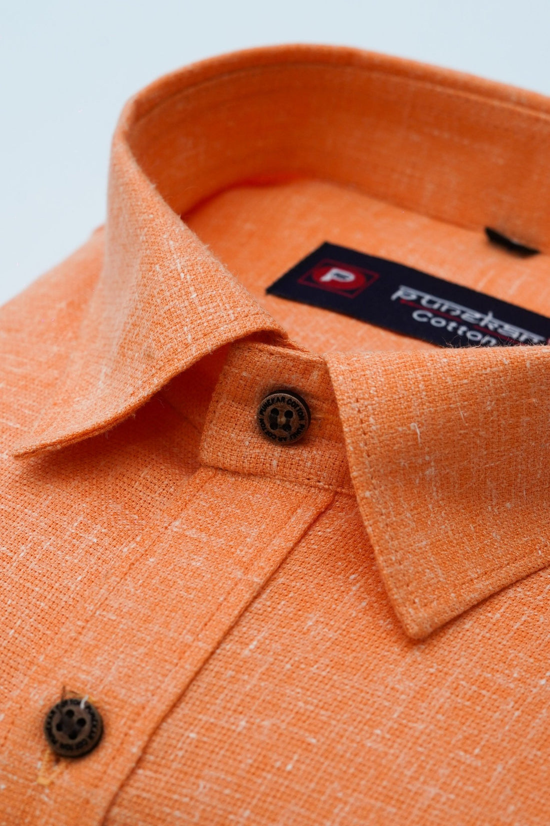 Punekar Cotton Orange Color Cotton Linen Formal Shirt for Men&
