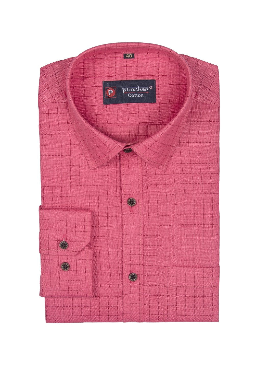 Punekar Cotton Pink Color Check Criss Cross Woven Cotton Shirt for Men&