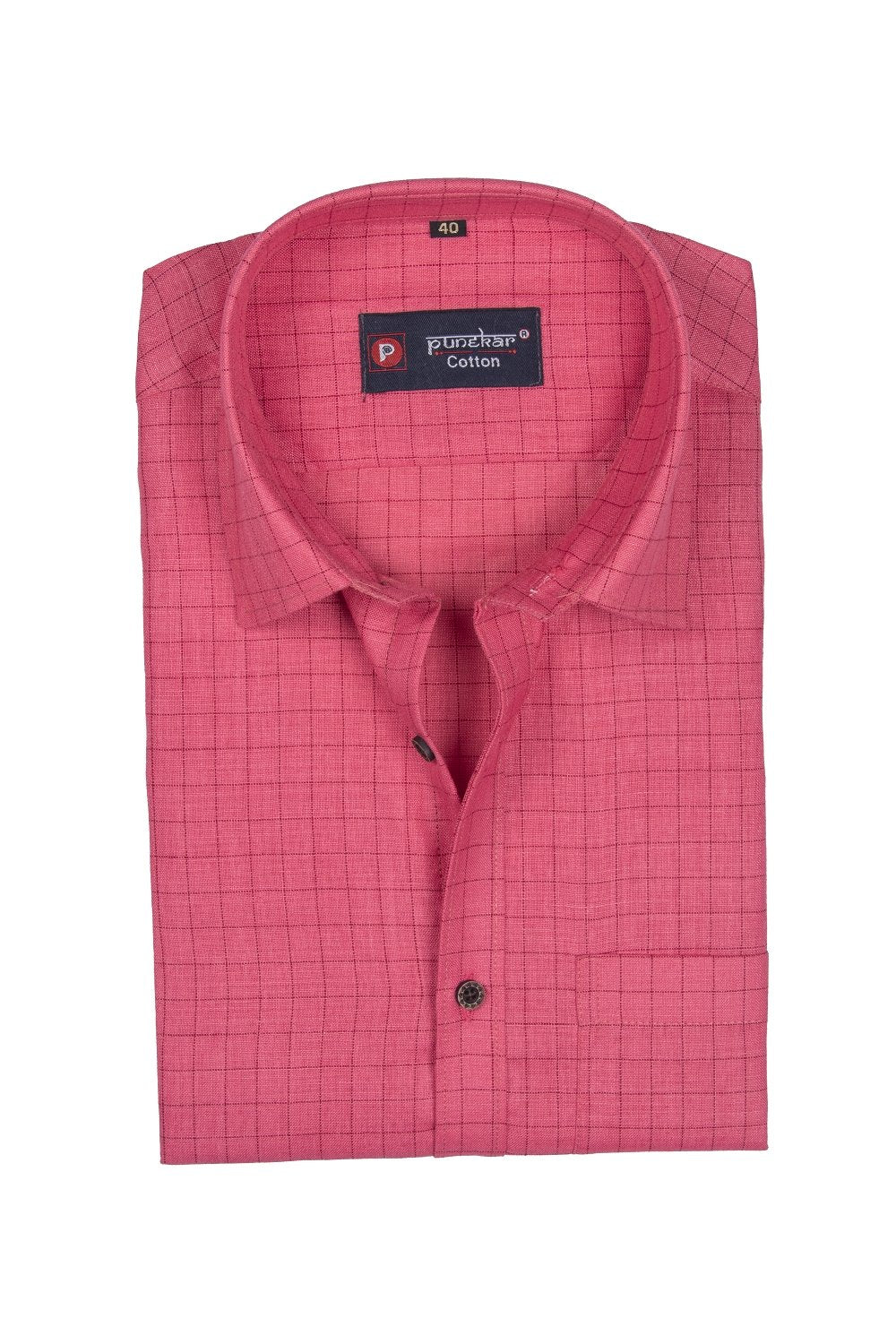 Punekar Cotton Pink Color Check Criss Cross Woven Cotton Shirt for Men&