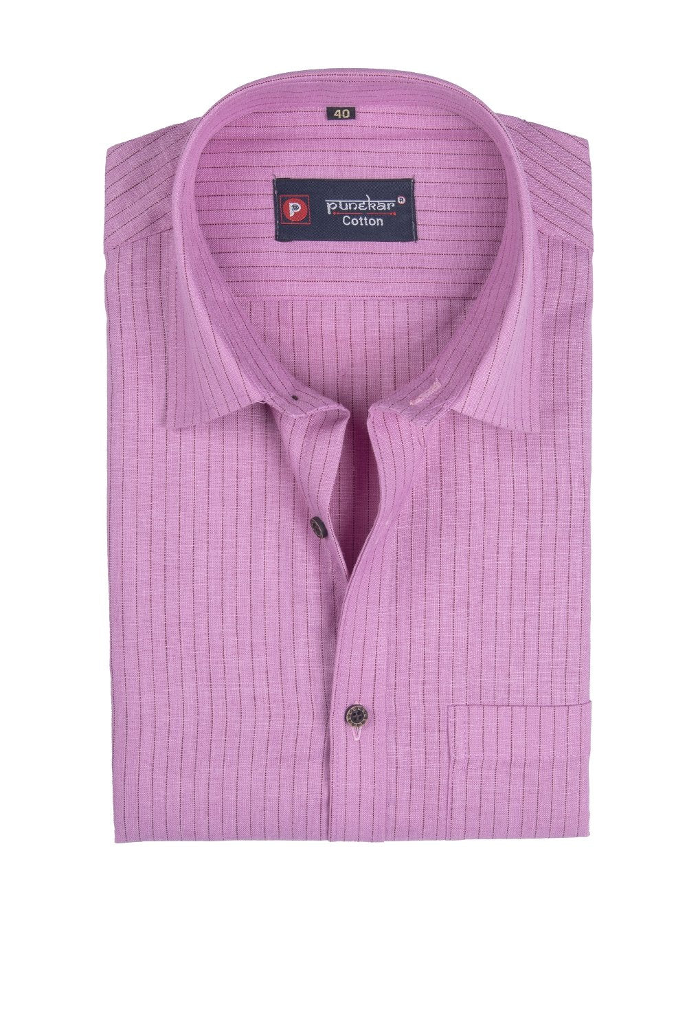 Punekar Cotton Pink Color Linning Criss Cross Woven Cotton Shirt for Men's. - Punekar Cotton