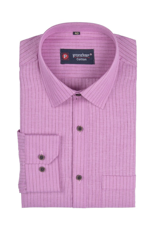 Punekar Cotton Pink Color Linning Criss Cross Woven Cotton Shirt for Men's. - Punekar Cotton