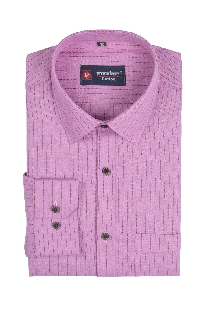 Punekar Cotton Pink Color Linning Criss Cross Woven Cotton Shirt for Men's. - Punekar Cotton