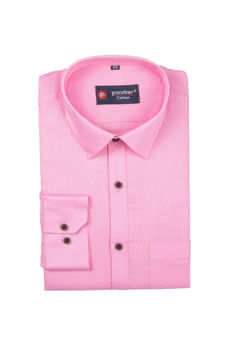 Punekar Cotton Pink Color Silky Linen Cotton Shirt for Men's. - Punekar Cotton