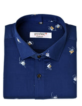 Punekar Cotton Printed Dark Blue Color Pure Cotton Handmade Shirt For Men's. - Punekar Cotton