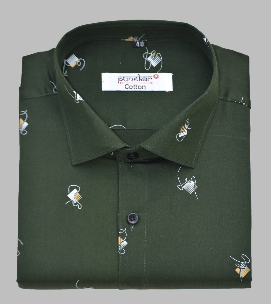 Punekar Cotton Printed Dark Mehandi Color Pure Cotton Handmade Shirt For Men&