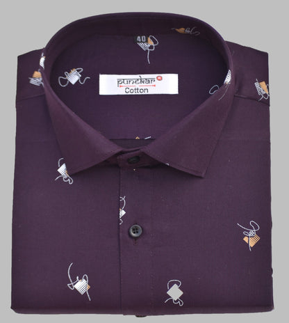 Punekar Cotton Printed Dark Purple Color Pure Cotton Handmade Shirt For Men&