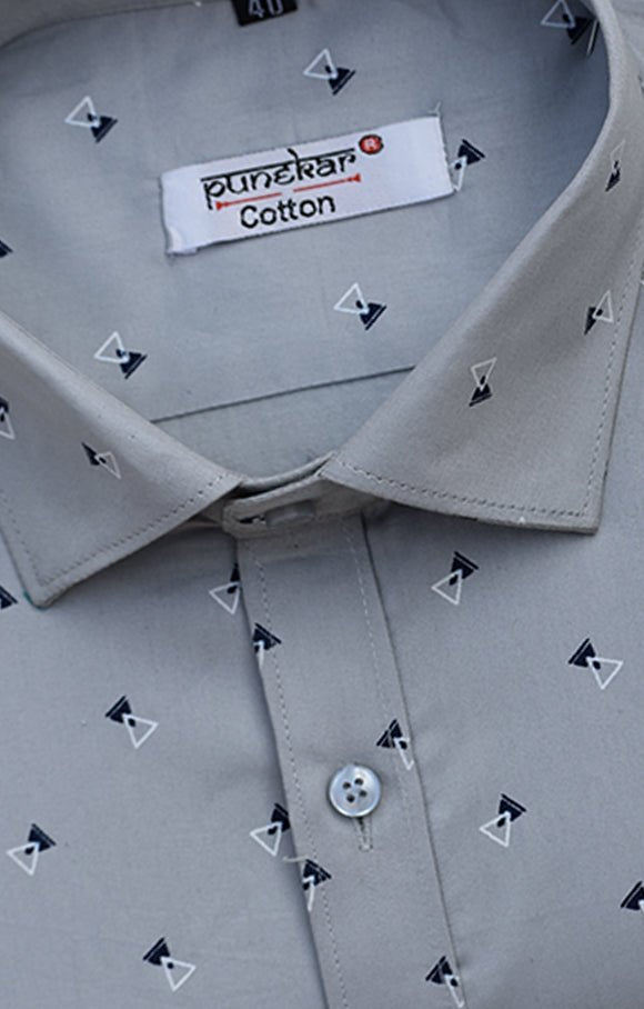 Punekar Cotton Printed Grey Color Pure Cotton Handmade Shirt For Men&