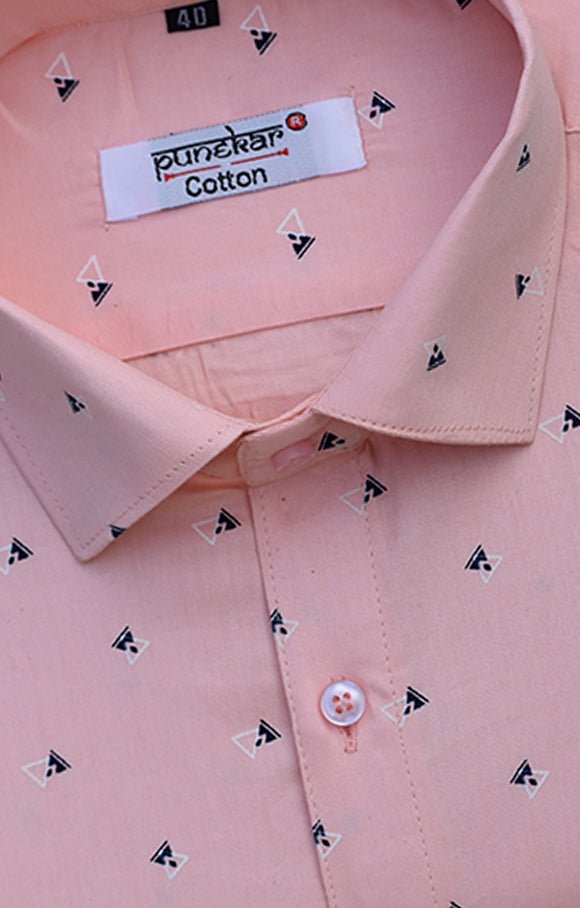 Punekar Cotton Printed Light Pink Color Pure Cotton Handmade Shirt For Men&