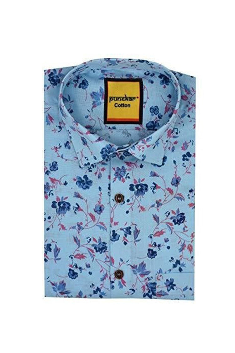 Punekar Cotton Printed Pure Cotton Handmade Formal Shirt for Men's. - Punekar Cotton