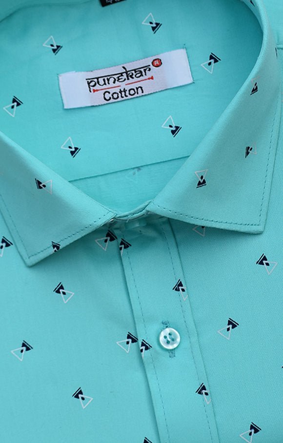 Punekar Cotton Printed Sky Blue Color Pure Cotton Handmade Shirt For Men&