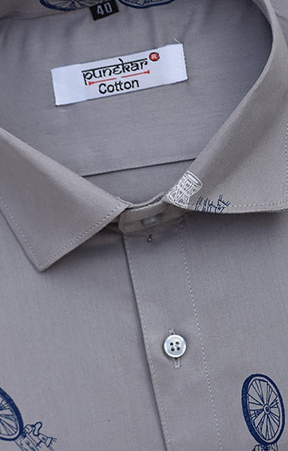 Punekar Cotton Printed Solid Grey Color Pure Cotton Handmade Shirt For Men&