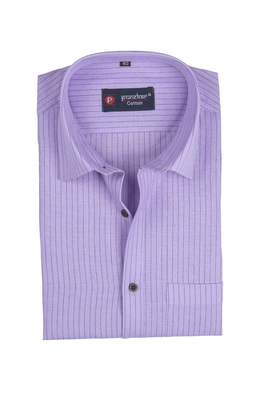 Punekar Cotton Purple Color Linning Criss Cross Woven Cotton Shirt for Men's. - Punekar Cotton