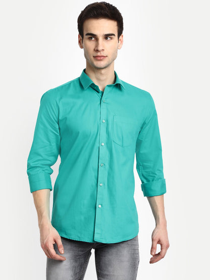Punekar Cotton Rama Green Color 100% Mercerised Cotton Diagonally Woven Formal Shirt for Men&