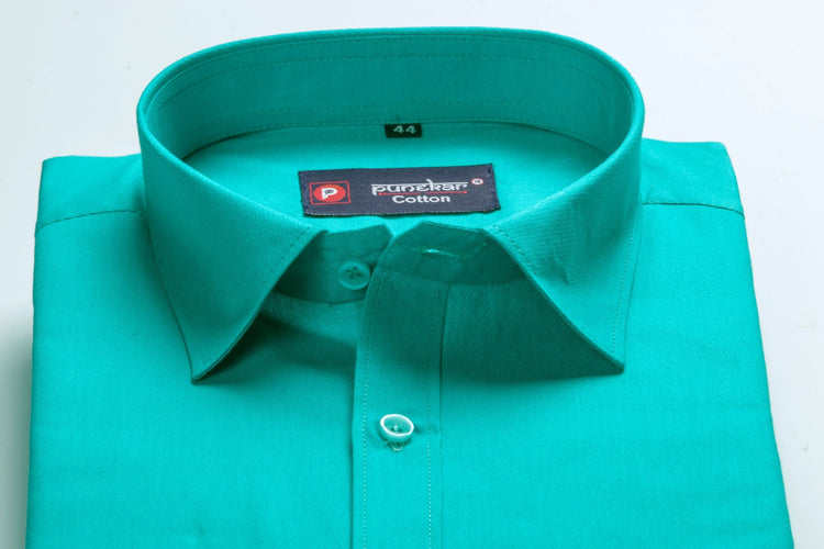 Punekar Cotton Rama Green Color 100% Mercerised Cotton Diagonally Woven Formal Shirt for Men's. - Punekar Cotton