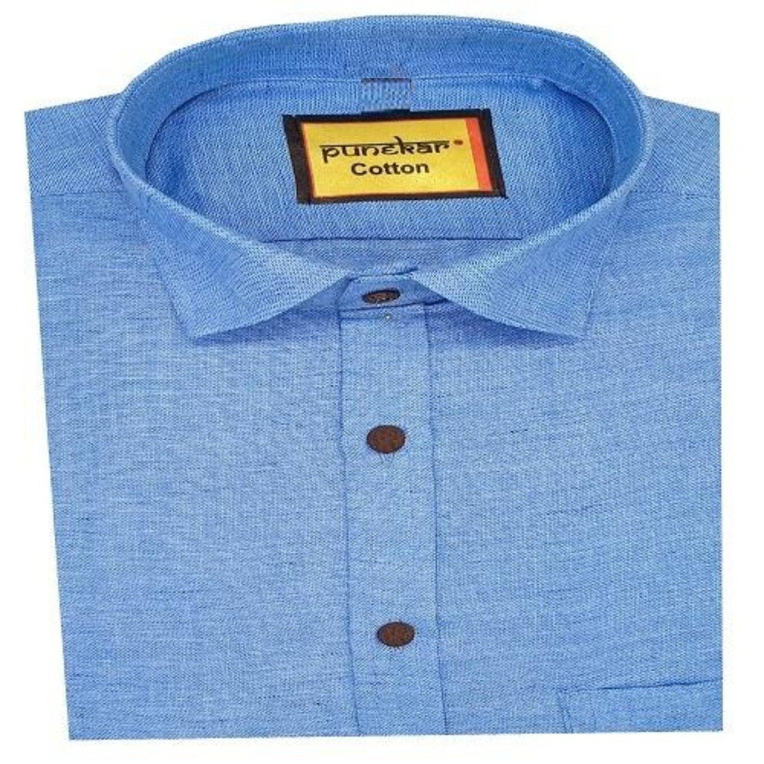 Punekar Cotton Satin Blue Color Full Sleeves Formal Shirt for Men&