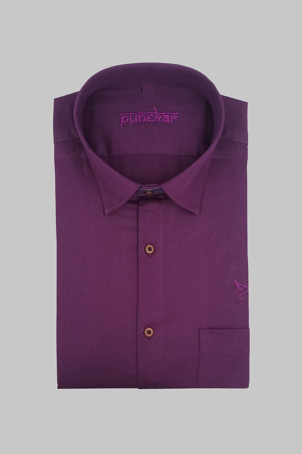 Punekar Cotton Satin Purple Color Full Sleeves Formal Shirt for Men&