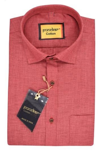 Punekar Cotton Satin Red Color Full Sleeves Formal Shirt for Men&