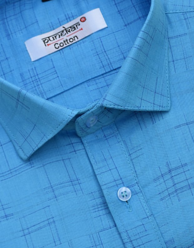 Punekar Cotton Sky Blue Color Pure Cotton Handmade Formal Shirt for Men&
