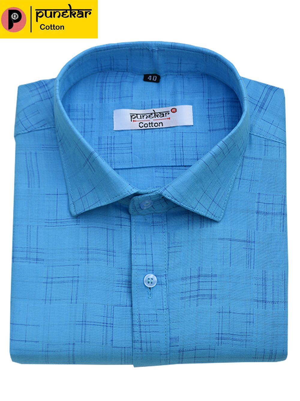 Punekar Cotton Sky Blue Color Pure Cotton Handmade Formal Shirt for Men&