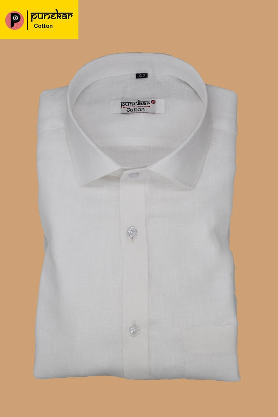 Punekar Cotton White Color Formal Linen shirts for Men's - Punekar Cotton