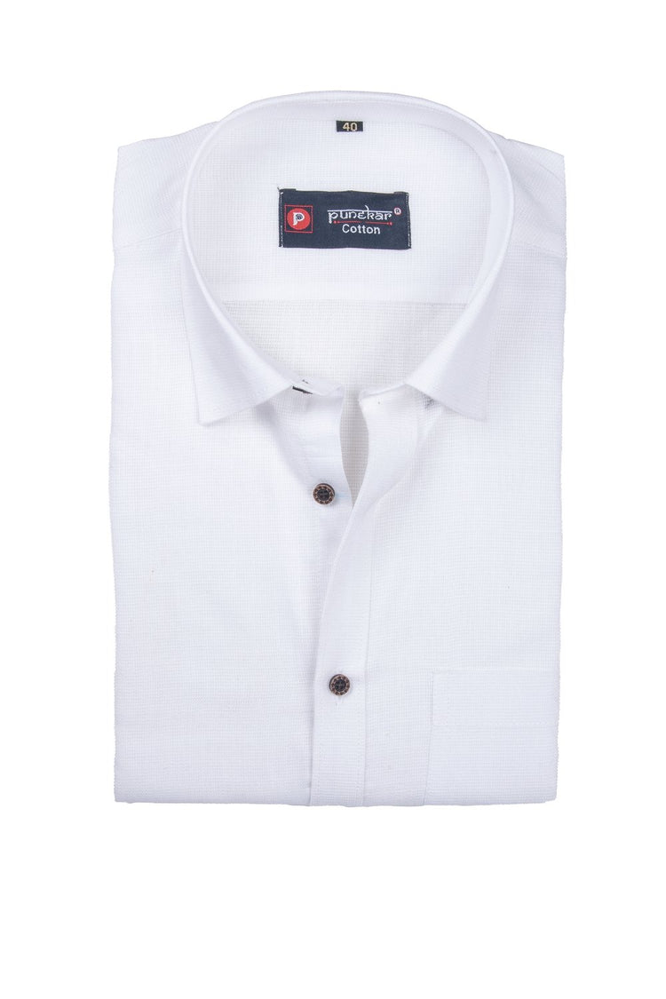 Punekar Cotton White Color Silky Linen Cotton Shirt for Men's. - Punekar Cotton